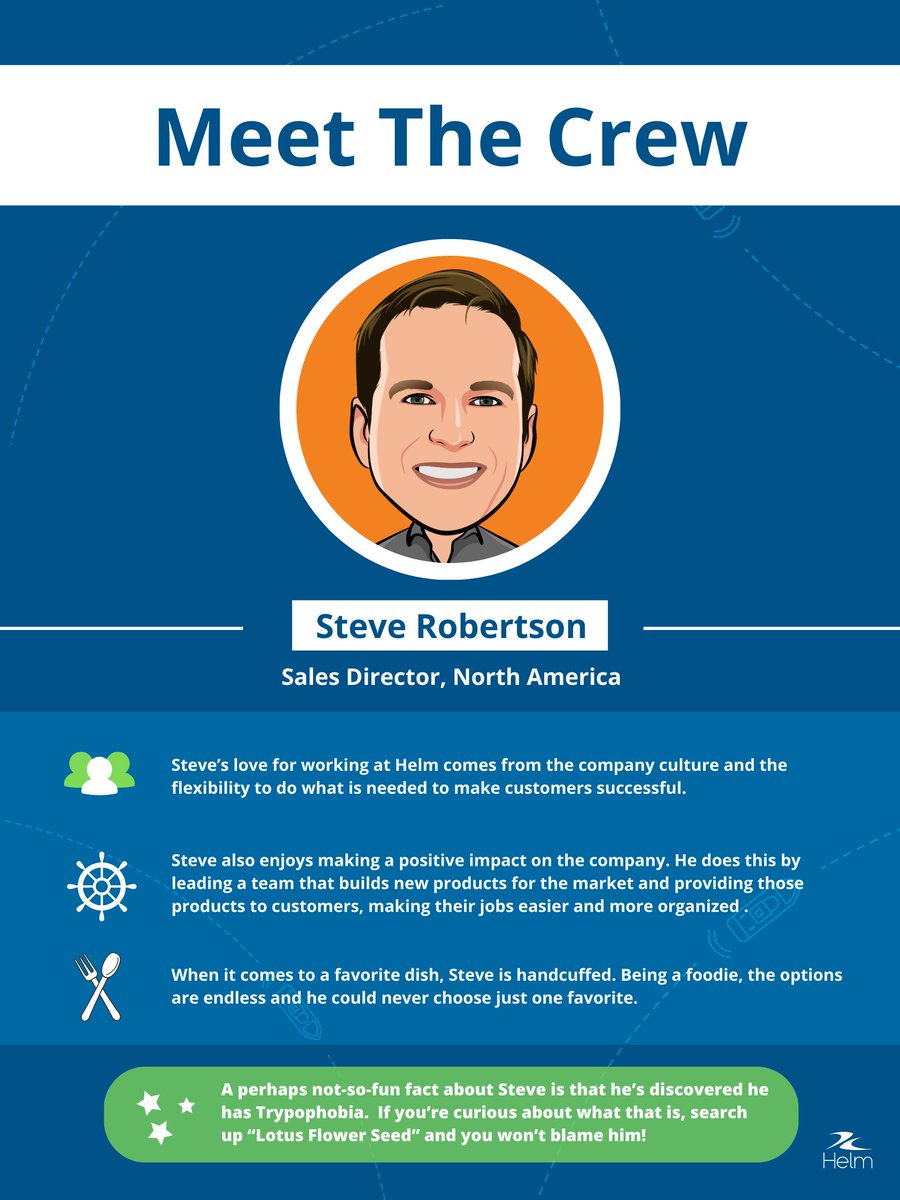 We're back with another "Meet the Crew"! Introducing you to the amazing individuals who make up our company. Next up, we have another Helm all-star, our Director of Sales, North America, Steve!

#MeetTheCrew #GetToKnowUs
