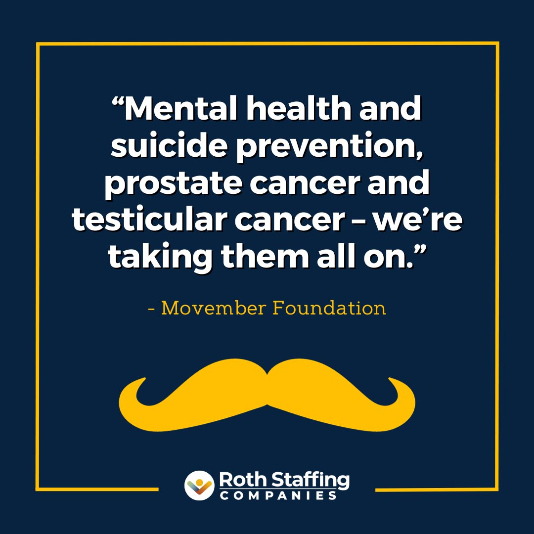 rothstaffing's tweet photo. This #Movember, Roth Staffing is proud to donate to the @Movember Foundation to support their goal to raise awareness and fund life-saving research and life-changing advances for men everywhere. Head to https://t.co/6ypIVYpt7M to learn how you can get involved! https://t.co/MyNVXpUqki