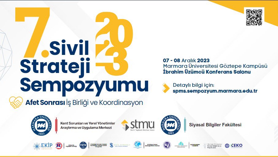📢 "7. Sivil Strateji Sempozyumu" 07-08 Aralık 2023 tarihlerinde Marmara Üniversitesi Göztepe Yerleşkesi Dr. İbrahim Üzümcü Konferans Salonu'nda gerçekleştirilecektir. Siz değerli takipçilerimizi aramızda görmekten onur duyarız.