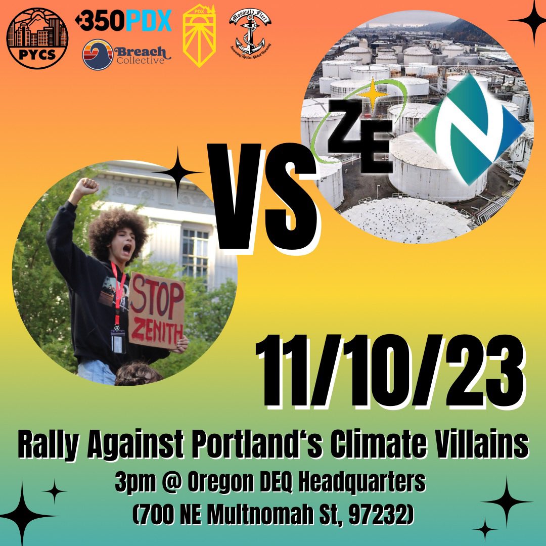 PortlandStrike's tweet image. RALLY AGAINST PORTLAND’S CLIMATE VILLAINS THIS FRIDAY! 

Join us to call on Oregon's State Agencies to stand up to Zenith Energy and NW Natural!