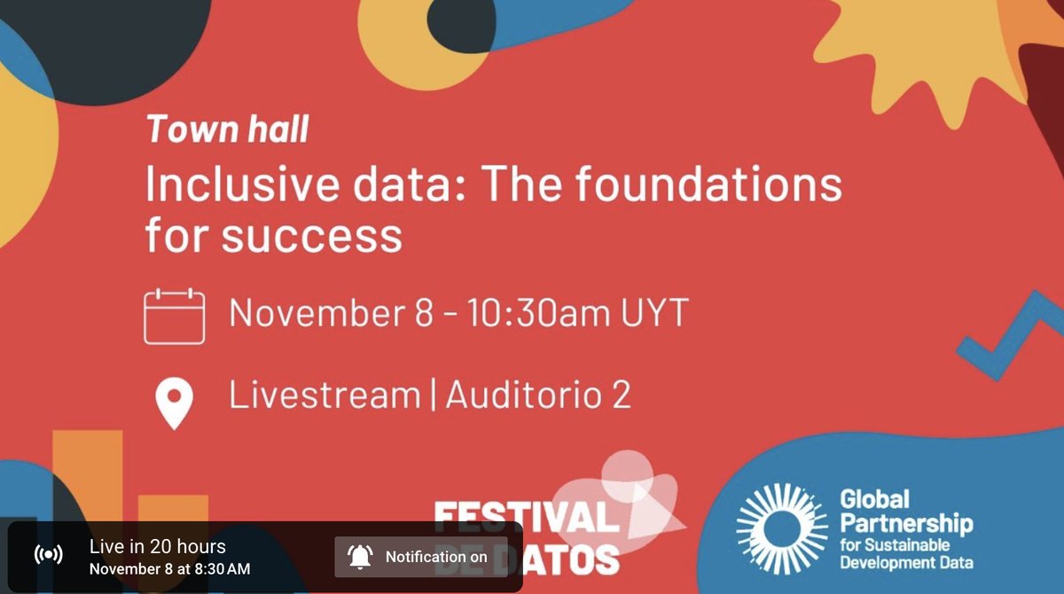 Data2X (@data2x) on Twitter photo Tomorrow <a href="/Data2X/">Data2X</a>, <a href="/Sightsavers/">Sightsavers</a>, and <a href="/Data4SDGs/">Global Partnership</a> will host our town hall at the #FestivalDeDatos, where we'll be discussing the foundations needed for #inclusivedata for greater #equalityforall.
🗓️ Join the conversation via livestream at 8:30am ET: youtube.com/watch?v=pc3I3U… Tomorrow <a href="/Data2X/">Data2X</a>, <a href="/Sightsavers/">Sightsavers</a>, and <a href="/Data4SDGs/">Global Partnership</a> will host our town hall at the #FestivalDeDatos, where we'll be discussing the foundations needed for #inclusivedata for greater #equalityforall.
🗓️ Join the conversation via livestream at 8:30am ET: youtube.com/watch?v=pc3I3U…