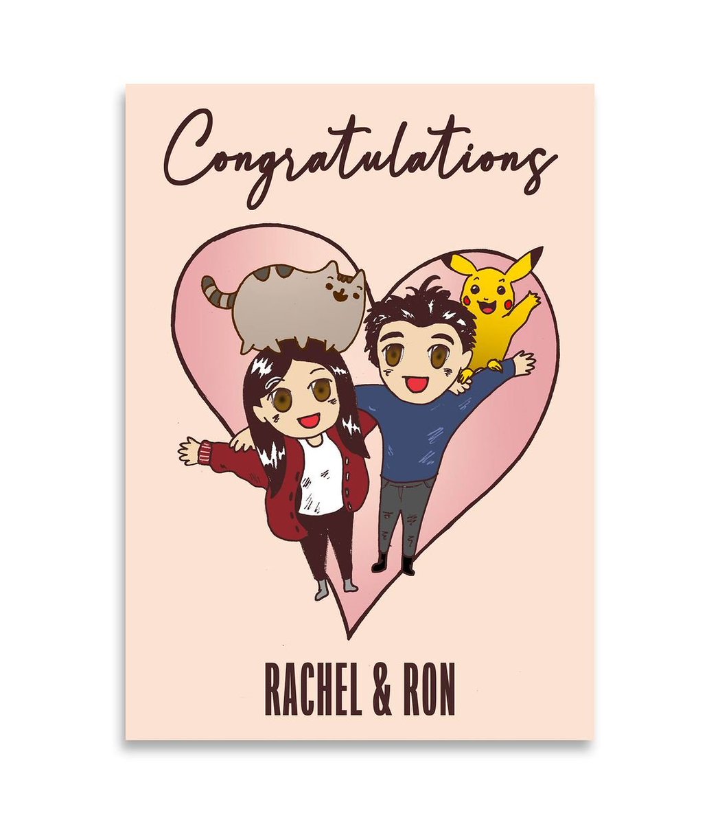 DesignByRebJ's tweet photo. What a fun piece for Rachel and Ron 🥹Congrats again!!! ❤️ #pusheen #pikachu #torontoartist #art #graphicdesign #weddingcard #illustration #graphicillustration #cartoon #caricature #chibi #love #graphicartist #graphicdesigner https://t.co/JQ6dUZsfhR