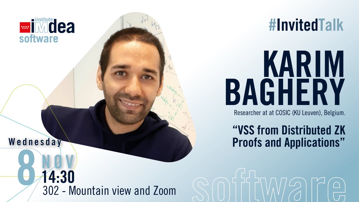 IMDEA_Software's tweet photo. 🔵 Hosting two #InvitedTalks tomorrow

⏰ 11:00 
🗣️ @gignico, from @unibz_news 
🔎 “Temporal Logics Modulo Theories for Infinite-State Verification”

⏰ 14:30
🗣️ @Karim_Baghery, from @CosicBe
🔎 “VSS from Distributed ZK Proofs and Applications”

🌐 https://t.co/8ikBKykSC0
🔐 @s3 https://t.co/oJzUfC7kww