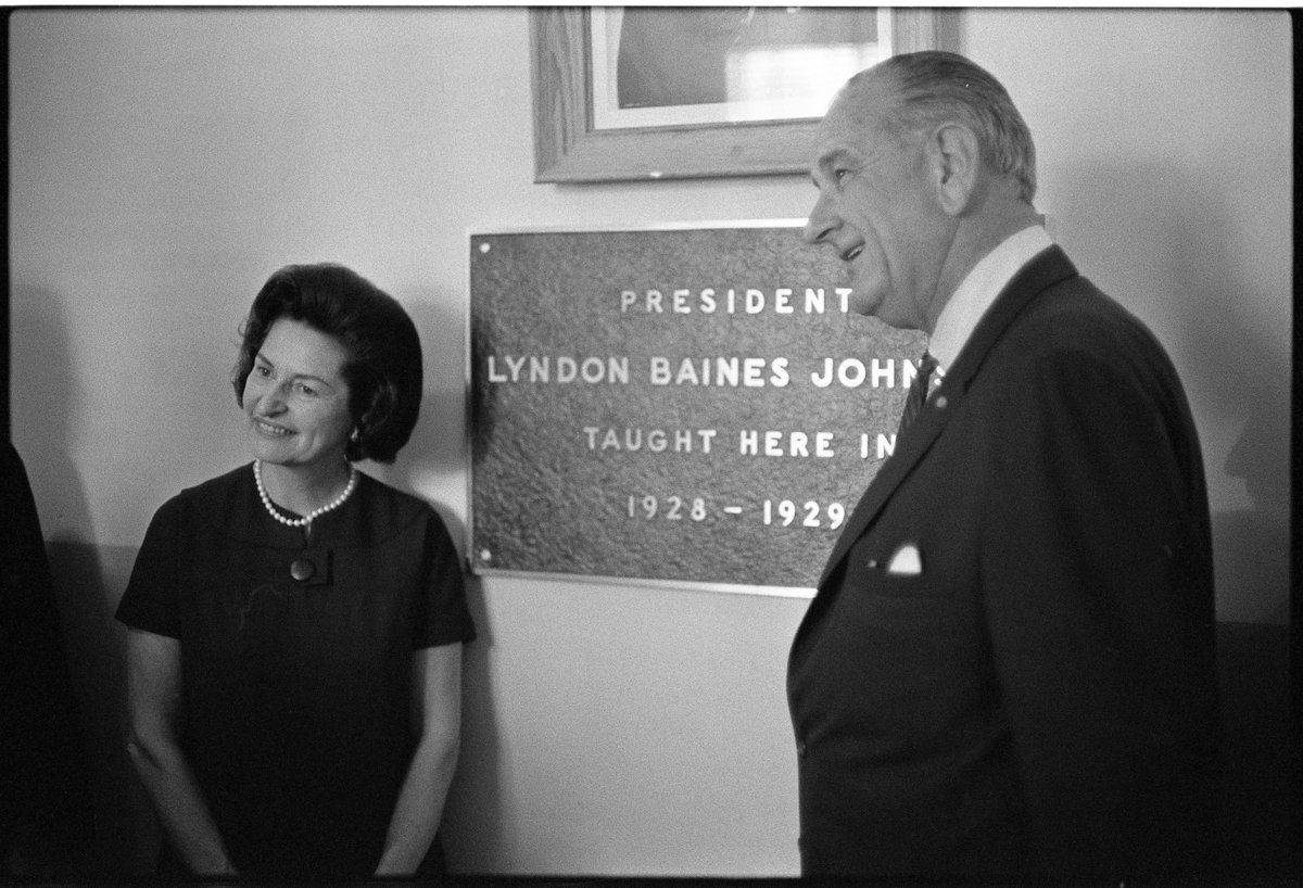 LBJLibrary's tweet photo. #OTD: Fifty-seven years ago, #LBJ went back to #Cotulla, #TX &amp; visited the Mexican-American school he once taught at while taking a break from his studies at the Southwest Texas State Teachers College (now @txst).

📷 Mike Geissinger | 11/07/1966 | Wellhausen School - #CotullaTX https://t.co/Hc0P8xRFM2