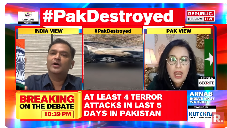 republic's tweet photo. #PakDestroyed | In past 5 days, 4 terror attacks in Pakistan have killed almost 23 soldiers. Watch the heated faceoff between Major. Gaurav Arya (Retd) (@majorgauravarya), Consulting Editor, Strategic Affairs and Sundas Malik, Geopolitical Analyst from Islamabad
The Debate is now on-air. Tune in and fire in your views with the hashtag - https://t.co/aIaGfLpel5
#Pakistan #PakTerrorAttack #ImranKhan #Terrorism #PakArmy #KhyberPakhtunkhwa #PoK #Arnab #ArnabGoswami