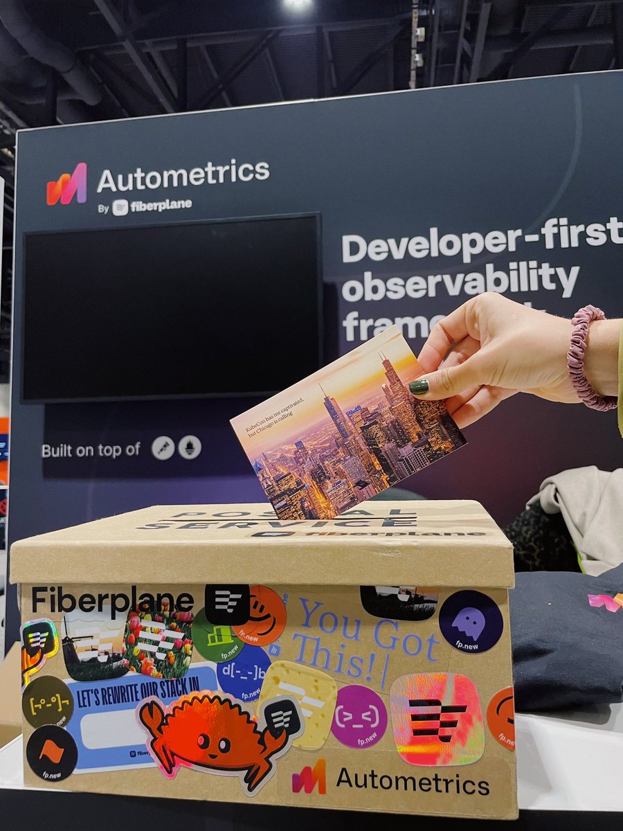 fiberplane's tweet image. We are excited to be at #KubeConNA to talk more about our upcoming @AutometricsDev 1.0 launch!

Make sure to stop by our booth and say hi and if you want to send a postcard to your friends and family we have you covered with our on-site post office