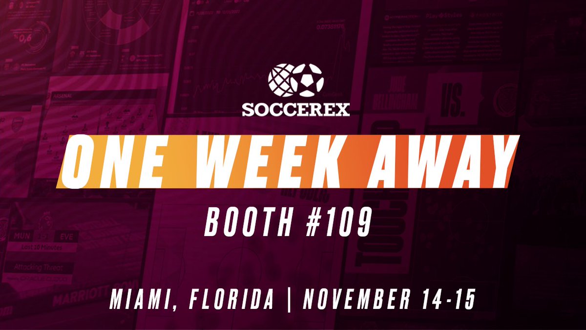 𝐍𝐞𝐱𝐭 𝐖𝐞𝐞𝐤 ➡️ #Soccerex We'll be in Miami November 14-15 for the top global football business event of the year. Stop by Booth 109 for a firsthand look at how #Opta data and products can help you find your winning edge across fan engagement and team performance.