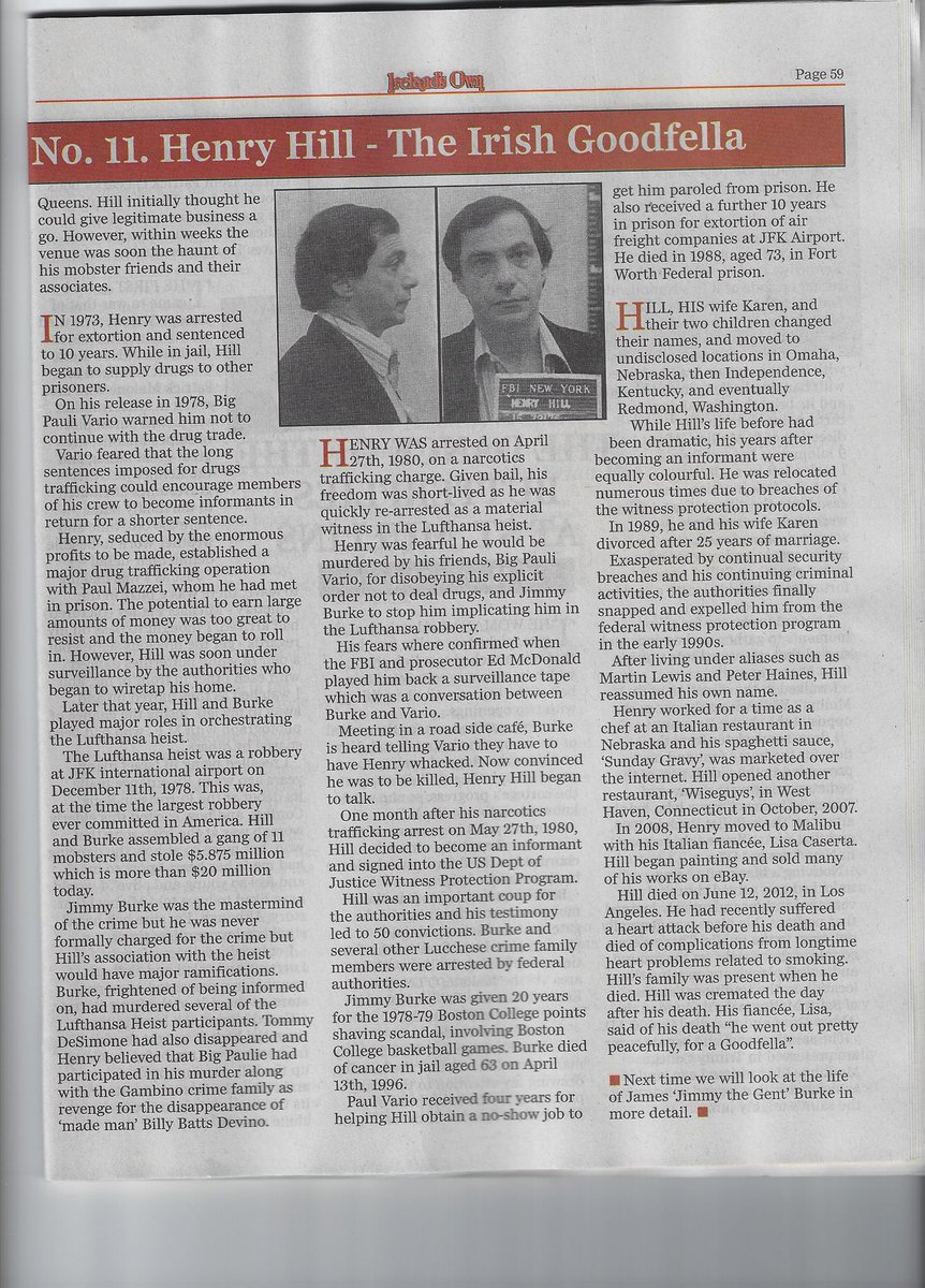 A look at the life of Henry Hill the Irish mobster from #GoodFellas Originally published in Ireland's Own This was a catalyst for my own book glassaghpublishing.ie/irish-wise-guys in which I explored the lives of not just Henry but 17 other Irish American Gangsters #irishwiseguys