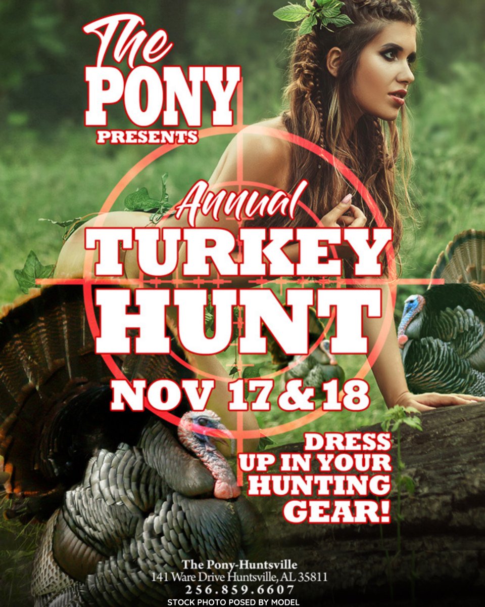 It's #TurkeyHunt time at @BamaPony 🦃 
We'll be wearing our tiniest camo...so we can get as much legs, thighs & breasts before the big feast. 🤗 🍂
.
.
.
#PonyBama #ThanksgivingVibes #Huntsville #ThePony #HuntingSeason