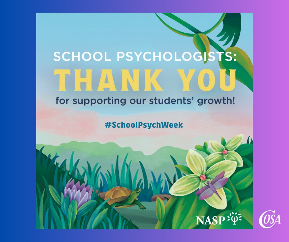 COSA celebrates Oregon's School Psychologists who make a difference for students, schools, and families every day Thank you for helping our students thrive! #COSALeaders #SchoolPsychWeek #SpecialEducation #InclusionMatters