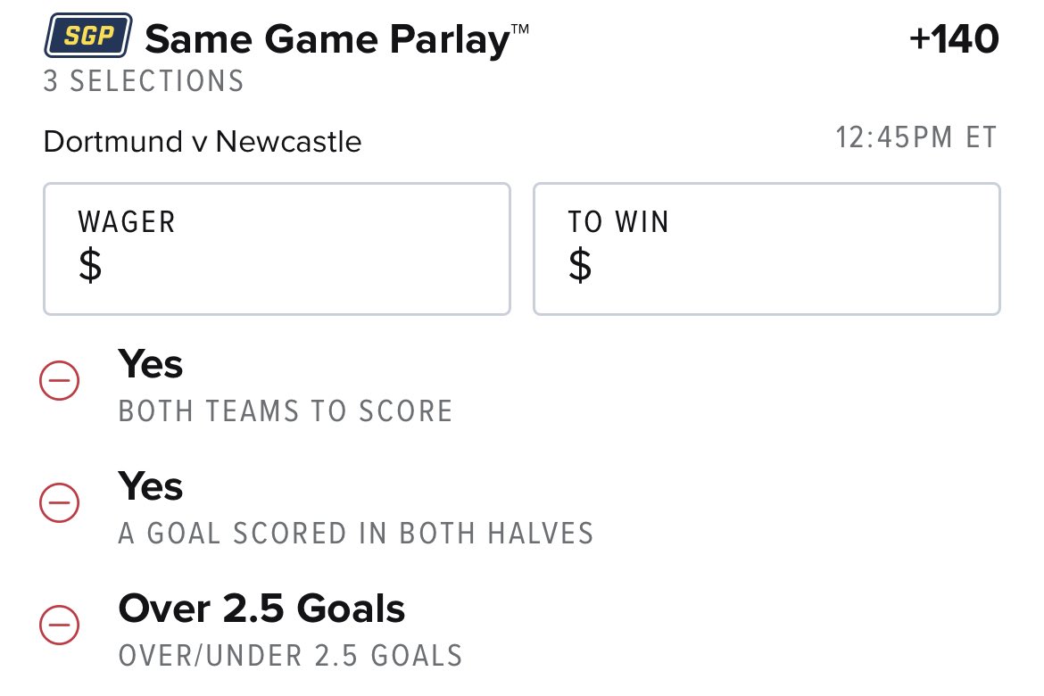 steve ceruti on X: ⭐️Champions League bets I'm on today: ▪️BVB/Newcastle:  BTTS, goal in both halves & over 2.5 goals (+140) ▪️PSG ML (+135) ▪️PSG win  or draw & under 3.5 (-105)