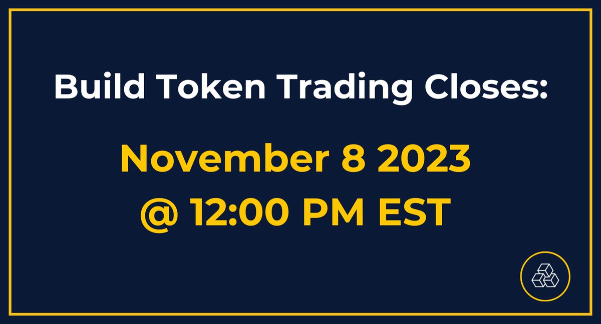 BuildABlockERC's tweet image. #Build token trading will close in ~24 hours in preparation for the BlockBits launch.