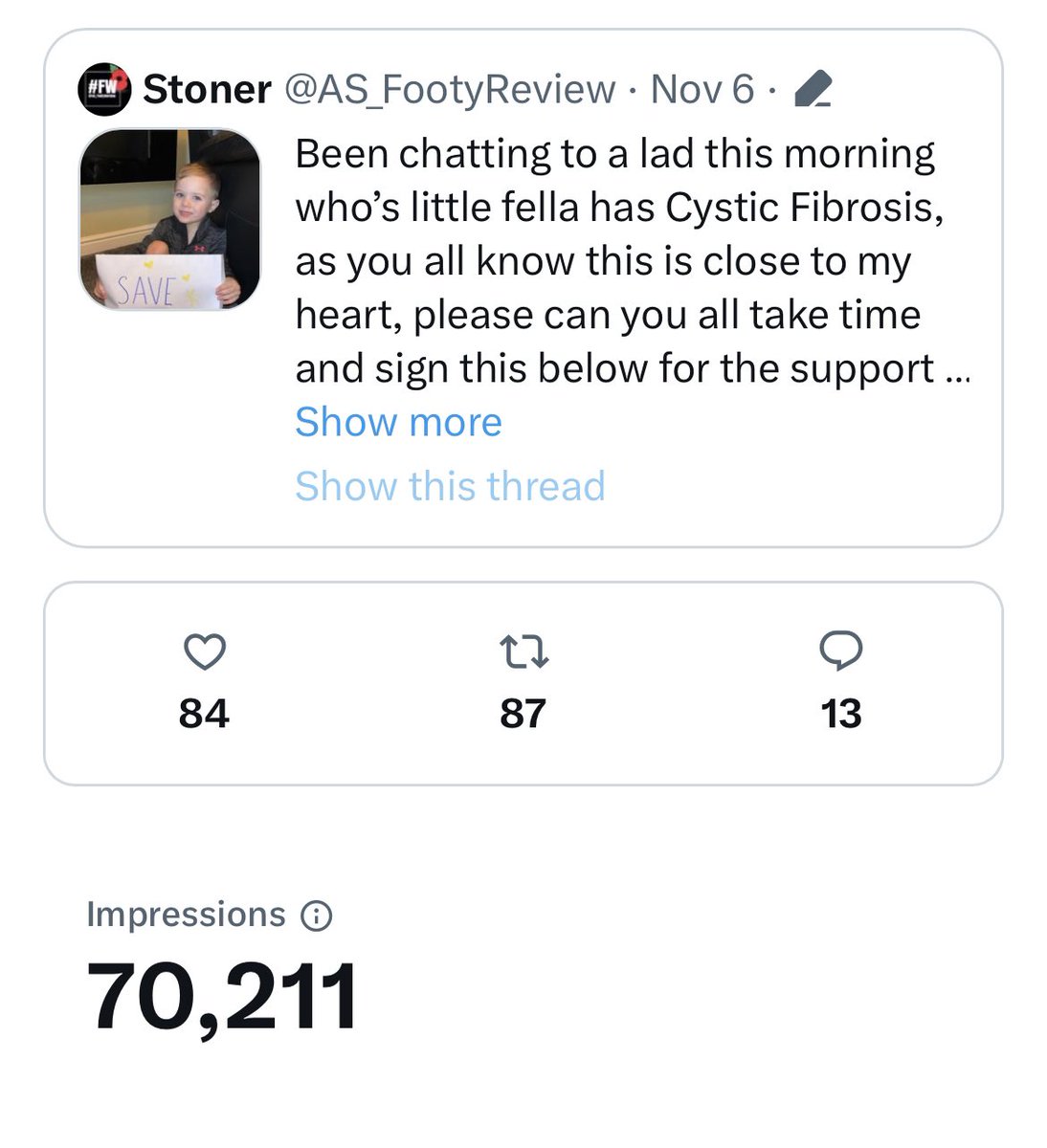 cfcf_bristol's tweet image. Great work from @AS_FootyReview with over 70,000 views on his post, Let’s all get behind little Lennox and support him by signing the petition in the link below!! 

⬇️⬇️⬇️⬇️⬇️⬇️⬇️⬇️⬇️⬇️⬇️⬇️⬇️

actionnetwork.org/forms/cf-drugs…

#SupportCF #CysticFibrosis 💜💜