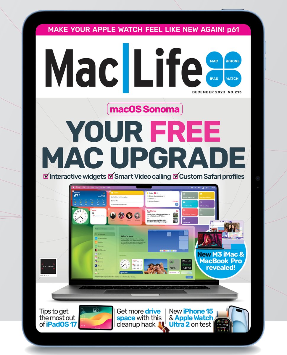 The new issue of Mac|Life is out!

Inside:

- How to upgrade your Mac with macOS Sonoma
- iOS 17 &amp; watchOS 10 superguide
- iPhone 15 &amp; Apple Watch Ultra 2 review
- New M3 Macs revealed

Get a copy or subscribe at bit.ly/mldig or on App Store at bit.ly/maclife_mag