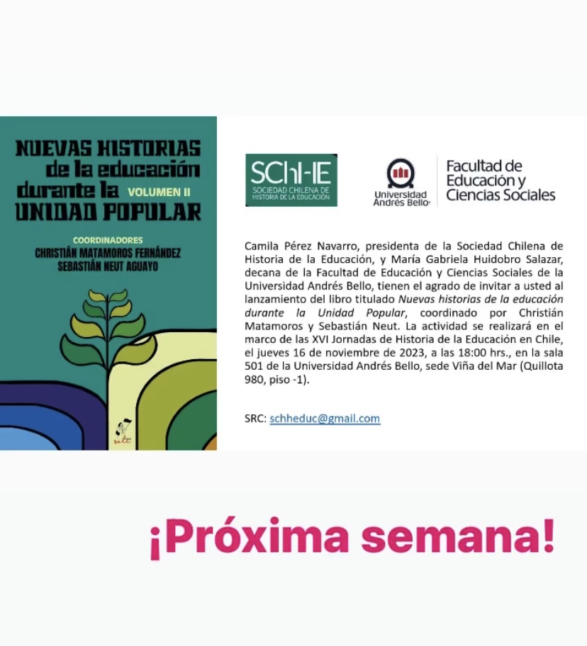 ¡¡Más novedades!! La próxima semana presentación de uno de nuestros libros en la Universidad Andrés Bello (sede Viña del Mar). Les esperamos🥳