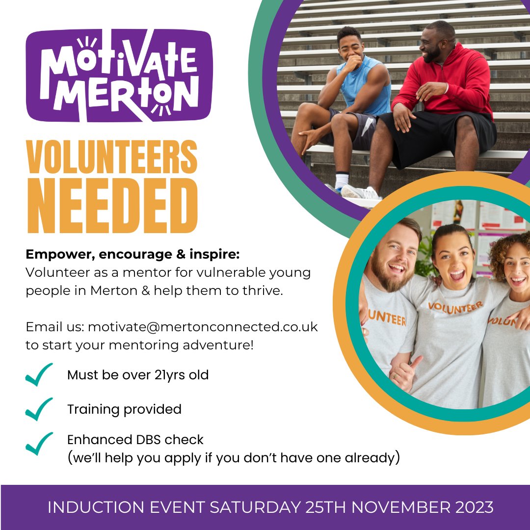 Merton Connected | Volunteering (@mcvolunteering) on Twitter photo 10 partners, 420 opportunities, 1 vision🌟Motivate Merton is a partnership between Merton Connected & 9 youth-focused organisations. Together, they'll provide mentoring to 420 vulnerable young people.
Ready to make a lasting difference?
Email: motivate@mertonconnected.co.uk 10 partners, 420 opportunities, 1 vision🌟Motivate Merton is a partnership between Merton Connected & 9 youth-focused organisations. Together, they'll provide mentoring to 420 vulnerable young people.
Ready to make a lasting difference?
Email: motivate@mertonconnected.co.uk