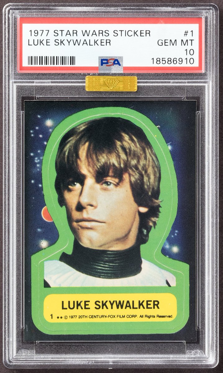 HeritageAuction's tweet photo. Heritage offers one of the few finest-known examples of Skywalker’s rookie cards for the first time ever: a 1977 Topps Star Wars Series 1 graded Gem Mint 10 by PSA.

Via @artdaily
https://t.co/TX62ziu3hG https://t.co/InrZPwhoFH