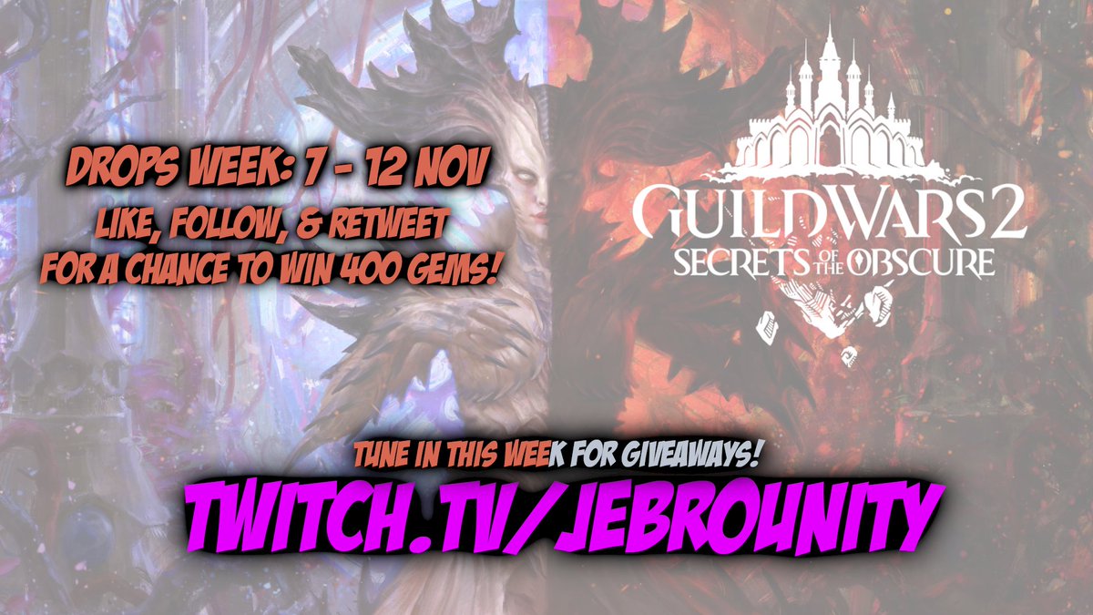 JebroUnity's tweet photo. 💎400 Gem code GIVEAWAY for @GuildWars2 !

In celebration of todays release, as well as drops on twitch!

All you have to do to enter is:

Like 👍
Follow ▶️
Retweet 🤩

#GuildWars2 #GW2 

Ill also be LIVE in the evenings at times this week!

Sponsored by Arenanet https://t.co/R4d7AJBh4C
