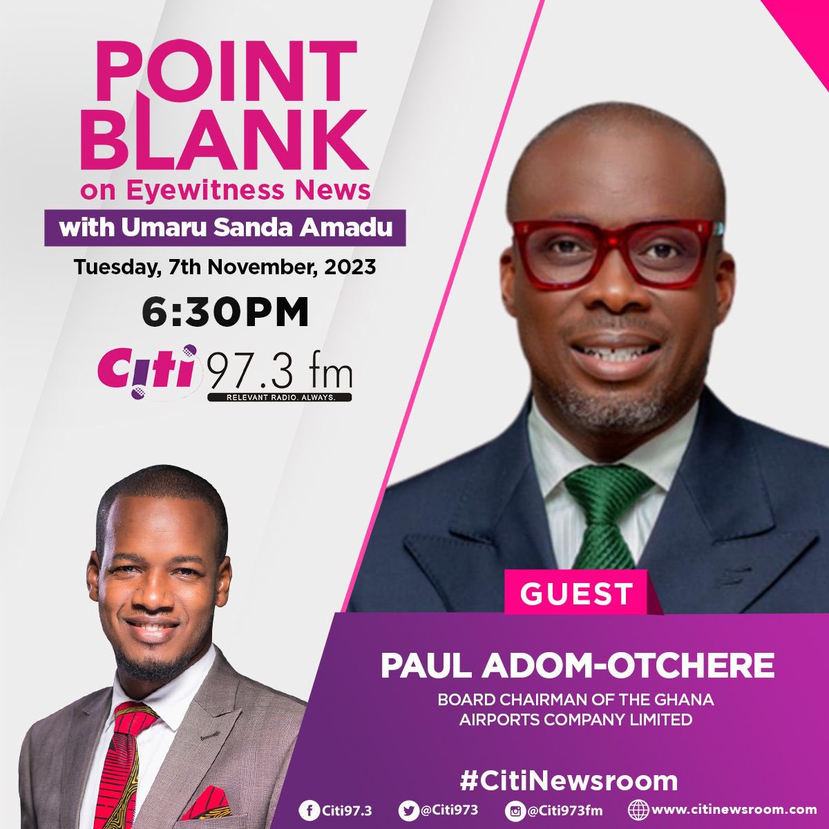 .<a href="/UmaruSanda/">Cowboy Journalist</a> speaks to <a href="/AdomOtchere/">Paul Adom-Otchere</a> on #PointBlank tonight.

The show is live at 6:30pm on Citi FM.