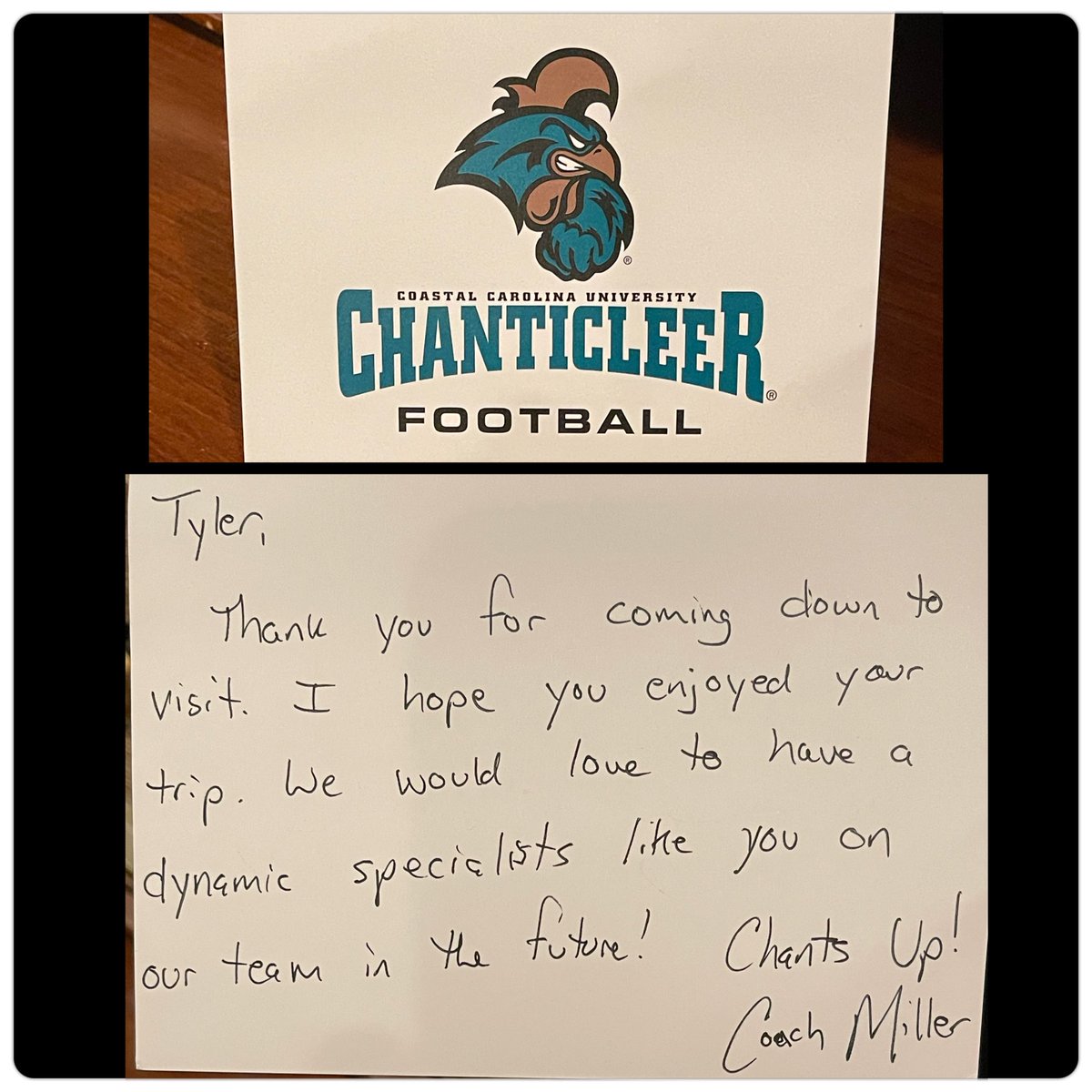 Thanks for the love @CoastalFootball . Can’t wait to be back in the spring!! @barrettdavis4 @Coachtimbeck @coachmiller2525 @Aidan_Panni_ #FAM1LY #BALLATTHEBEACH