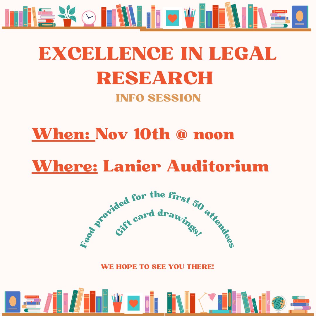 TechLawLibrary's tweet image. Join us next Friday, November 10 for an info session on our ELR Program! We will answer all of our questions relating to the program. Food and prizes will be available!