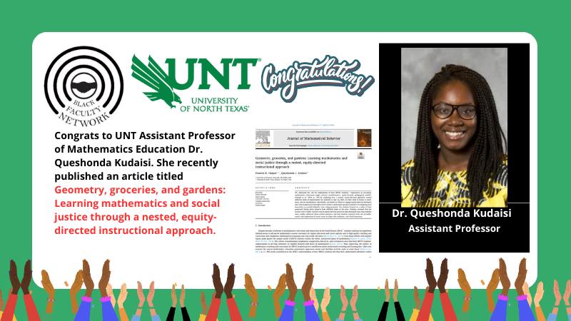 Congrats to UNT Assistant Professor of Mathematics Education @DrKudaisi. She recently published an article titled Geometry, groceries, and gardens: Learning mathematics and social justice through a nested, equity-directed instructional approach. @UNTFacSuccess @UNT_COE @UNT_TEA