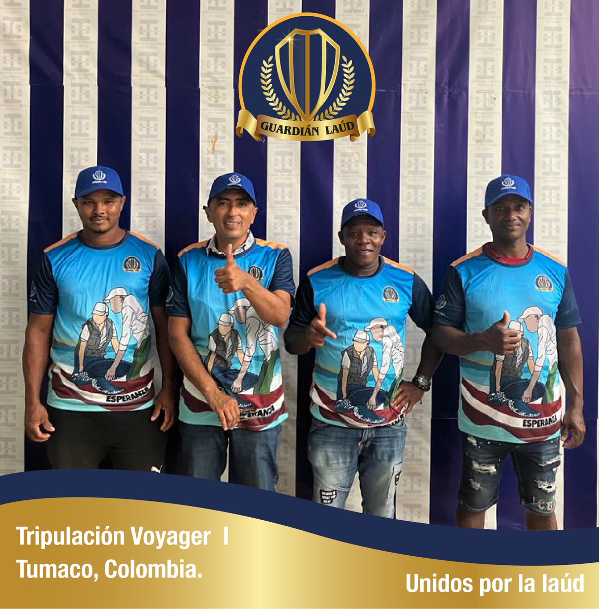 🎏Desde Tumaco, Colombia nos saluda la tripulación de la Embarcación Voyager I.
Orgullosos luciendo su distinguido uniforme que los reconoce como 🎊Guardianes🎊 de las tortugas laúd y de todas las especies de tortugas marina.
.
Gracias por su trabajo y compromiso!
#GuardianesLaúd