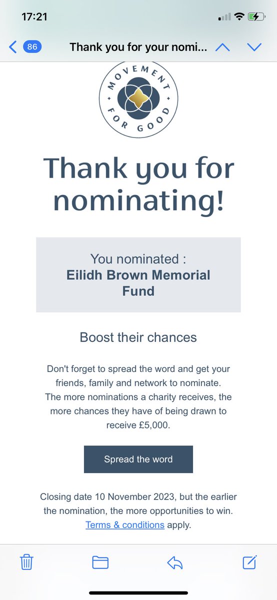 Just nominated @EBMemorialFund for £5000 - click on this link before 10Nov to get the nominations in for this wonderful charity & please share too 🦋💜 youth.movementforgood.com #EBMF #donation #share @benefactgroup @simonelahbib
