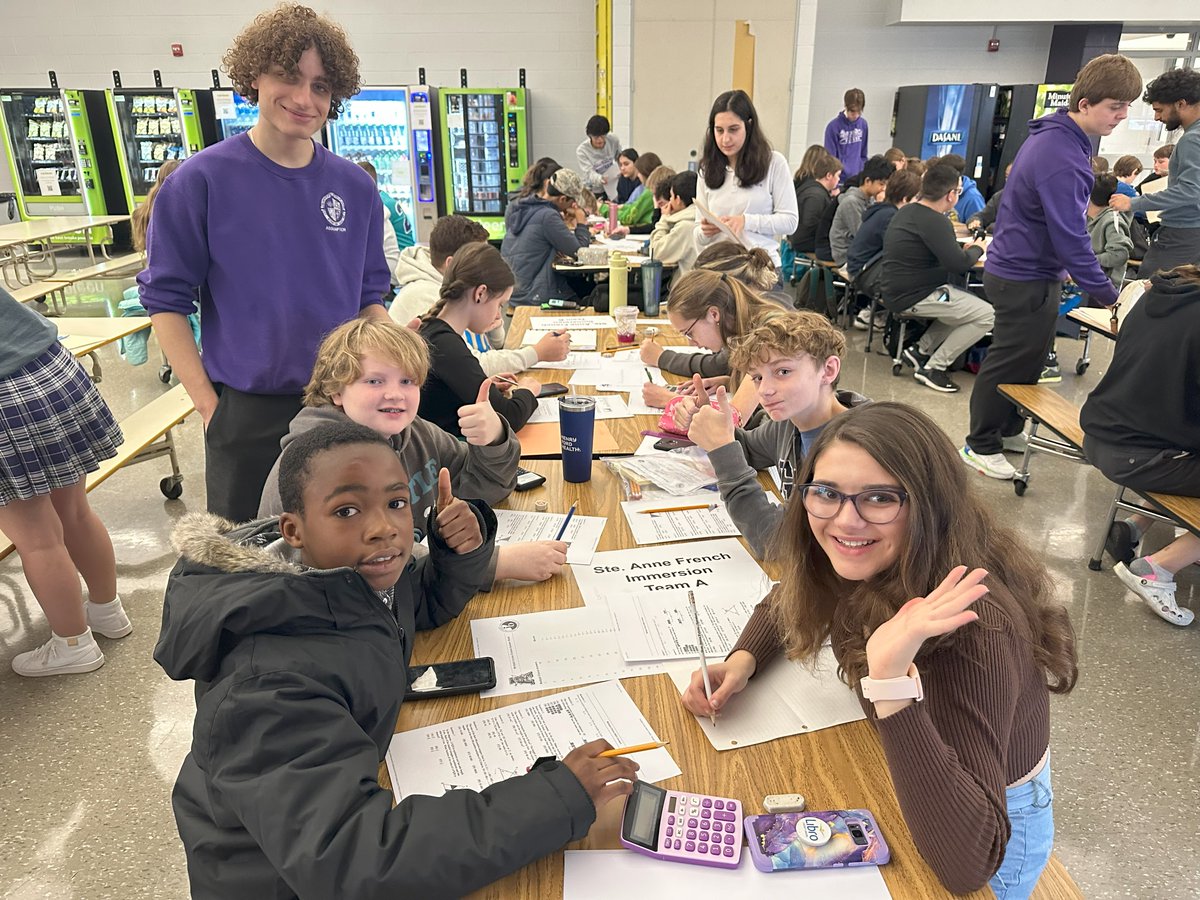 AssumptionH's tweet photo. Assumption welcomes students from @StPeterWECDSB @StAFrench  to our annual Grade 8 Math Competition!! @WECDSB https://t.co/HworfRIsIO