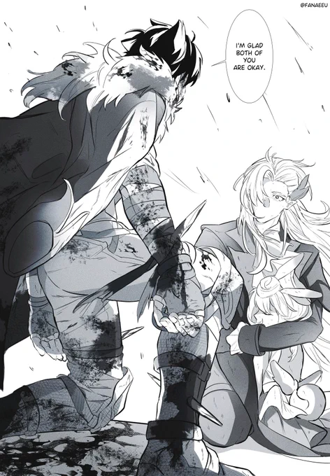 (um i won't specify when this happened or is it connected to canon story because I didn't think that far lolol)

but the plot is crisis happens and wrio gets injured from protecting neuvi and sigewinne (warning: blood)
#wriolette #リオヌヴィ 