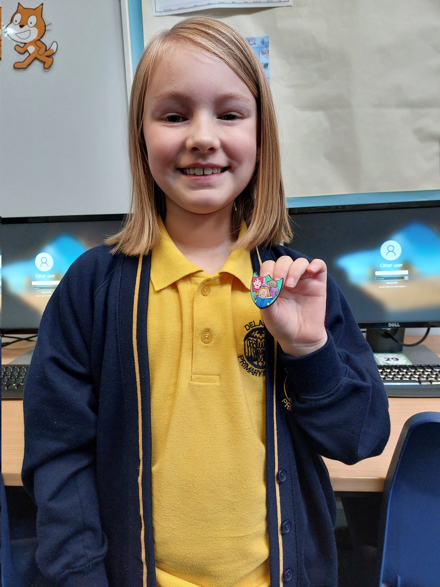 A very proud person with Blue Peter book badge! The first one I have seen in school! Very well done 👏! <a href="/DelaprePrimary/">Headteacher</a>