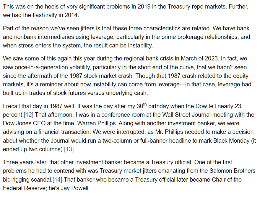 Department of super weird trivia:

On Black Monday in 1987, the CEO of the WSJ's parent company was meeting with two Wall Street bankers who were advising on some financial transaction.

One of the bankers was Gary Gensler. The other was Jay Powell. 

sec.gov/news/speech/ge…