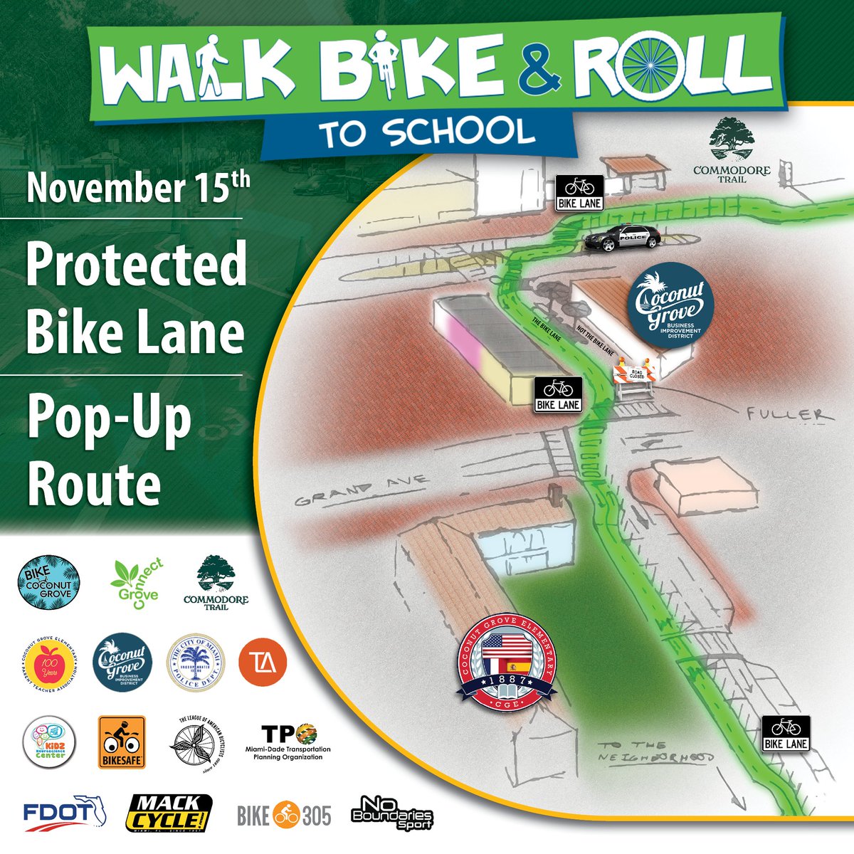 Did you know that November 15th will mark our fourth pop-up bike lane on Matilda Street?

It'll also be the BIGGEST Coconut Grove pop-up to-date, with <a href="/CoconutGroveBID/">Coconut Grove Miami</a> and <a href="/CommodoreTrail/">Friends of the Commodore Trail</a> joining in!

RSVP to the event (or the pre-event Painting Party) at: commodoretrail.us/walk-bikeand-r…