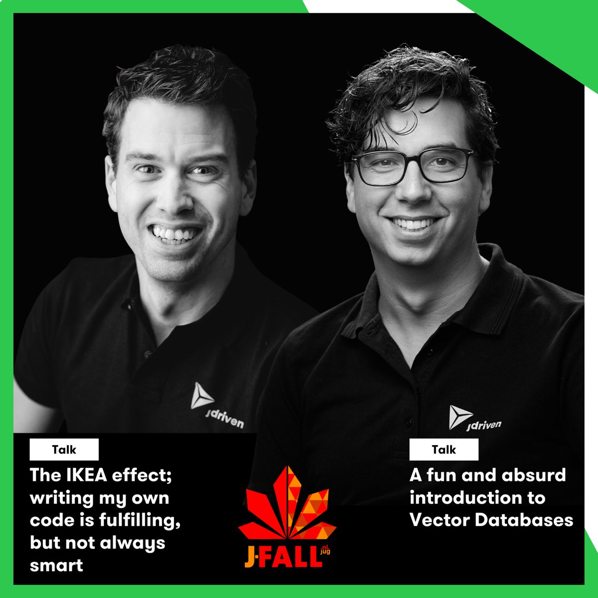 jdriven_nl's tweet image. Ook dit jaar zijn we weer vertegenwoordigd op het podium van @jfallconf
@willem_hetzijzo geeft een lightning talk rond de lunch en @alex90_ch zal #JFall 2023 weer spectaculair afsluiten!
Wij kijken uit naar een inspirerende dag!
#commit #develop #share