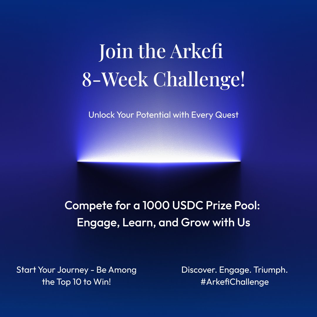 _Arkefi's tweet image. Embark on the #ArkefiChallenge! 8 weeks, engaging quests, &amp;amp; a chance at a 1000 USDC prize! 🏆

 • Dive into our blog for the full guide &amp;amp; tips to shine in the quest: tinyurl.com/bdekfhws

 • Join the ranks of tokenization trailblazers. Your journey to your real-world asset…