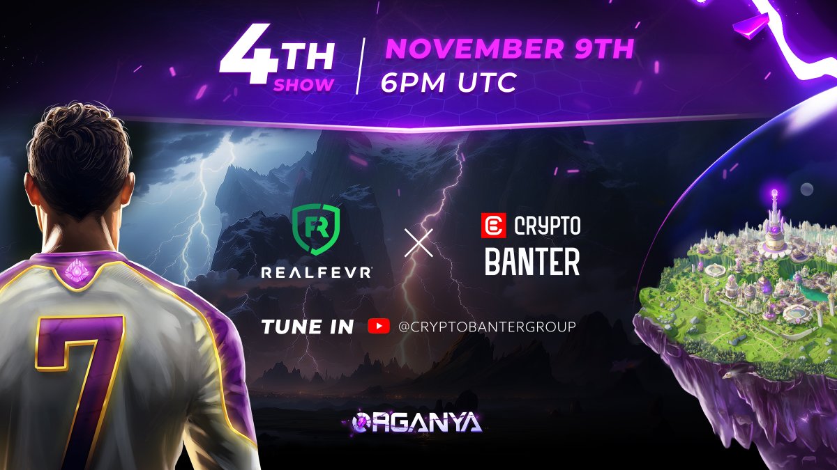Join <a href="/hustlepedia/"></a> for the 4th RealFevr x <a href="/crypto_banter/">Crypto Banter</a> show! 🔥

<a href="/OrganyaWorld/">Organya</a> will be featured one last time on the 'In The Game' show before the big launch. 🚀

Trust us, you will not want to miss it! 👀

📅 Nov 09th
🕕 6 PM (UTC) 
📺 youtube.com/@CryptoBanterG…