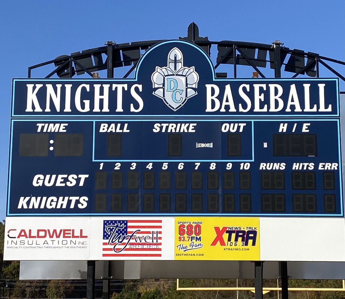 DCSbaseball's tweet photo. Thank you Caldwell Insulation, Turfwell Athletic Fields &amp; @680TheFan for your support of Dominion Christian Baseball and the new scoreboard! We can’t wait to show it off this spring! #dcbaseball2024 #theswamp https://t.co/exkA0iWAZI