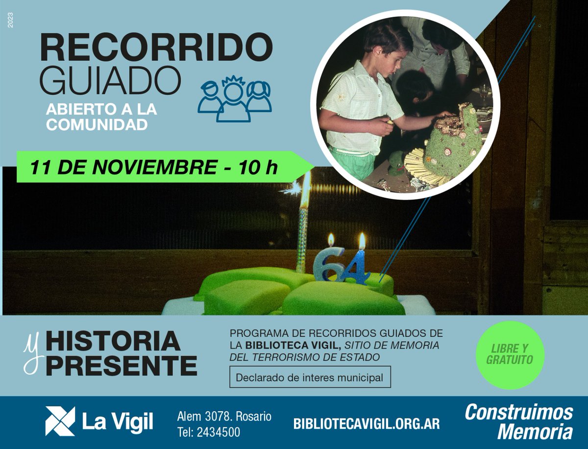 En el cumple n°64 de La Vigil, vamos a insistir en el (re)conocimiento de su historia y de la historia en un nuevo Recorrido Guiado, el sábado 11 a las 10h en un nuevo cumpleaños que se construye, y celebra, con memoria colectiva.
Abierto, gratuito, no hace falta inscribirse.