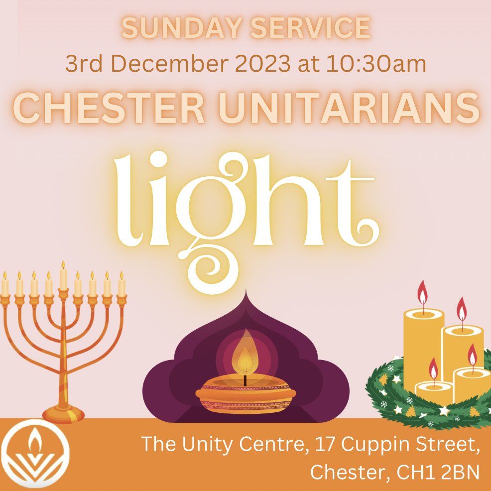 Chester Unitarians are meeting on Sunday 3rd December to celebrate LIGHT! 🕎✝️🕉 You are welcome ☺️🕯 #hinduism #Diwali #hannukah #judaism #Unitarian #adventcandles #whatsonchester