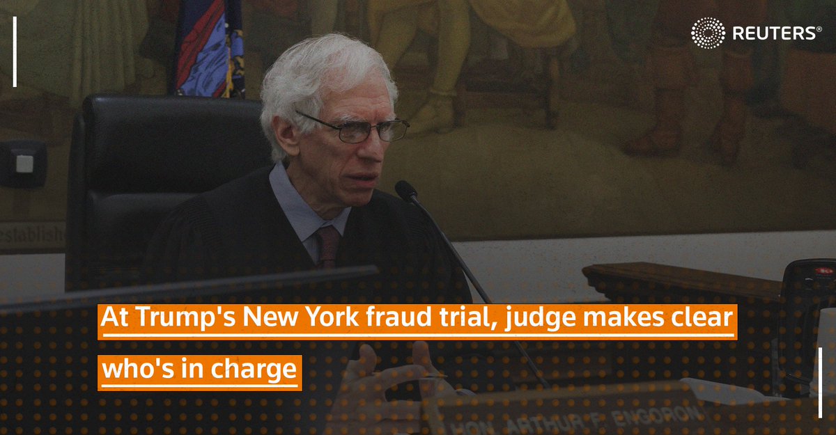 As Donald Trump on Nov. 6 began using his time on the witness stand at his civil fraud trial to air grievances and avoid direct answers to questions, Arthur Engoron, the trial judge and a prime Trump target, decided enough was enough reut.rs/47FxSIX 1/5
