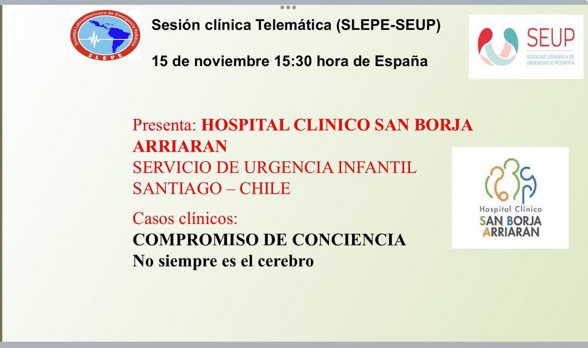 Nueva sesion de telemedicina, en esta ocasion desde Chile.Seguro que sera muy interesante,!Nos vemos…