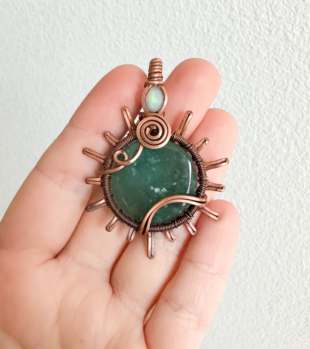 my first ever double sun pendant ☀️💚 made with opal & chrome chalcedony, available Nov. 10th at 8pm eastern time <3