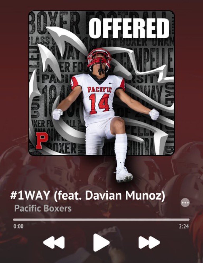 Davian Muñoz (@davianmunoz1) on Twitter photo Beyond blessed to have received my first offer to <a href="/Boxer_Football/">Pacific Football</a> thanks @CoachP_Maddox for believing in me!
<a href="/tiptopathlete/">Nate Tuatagaloa</a> <a href="/CoachIvan14/">Coach Ivan</a> Beyond blessed to have received my first offer to <a href="/Boxer_Football/">Pacific Football</a> thanks @CoachP_Maddox for believing in me!
<a href="/tiptopathlete/">Nate Tuatagaloa</a> <a href="/CoachIvan14/">Coach Ivan</a>