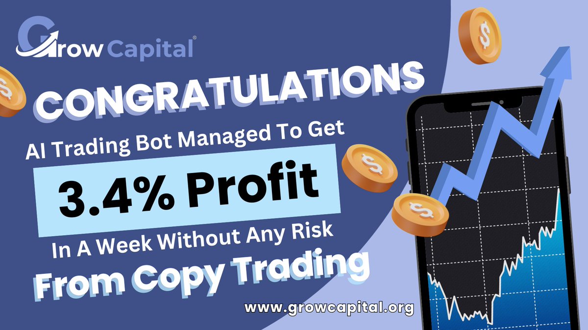 GrowCapitalLtd's tweet photo. 👉Our Grow Capital AI trading bot has achieved an impressive 🔥4.29% profit 🔥in just 3 days, all thanks to its risk-free copy trading strategy. 

Feeling grateful🤩 and motivated🏆! 
Check out https://t.co/GbESz61vht for more details. 

#GrowCapital #TradingSuccess #CopyTrading https://t.co/WZzSrYBzYY