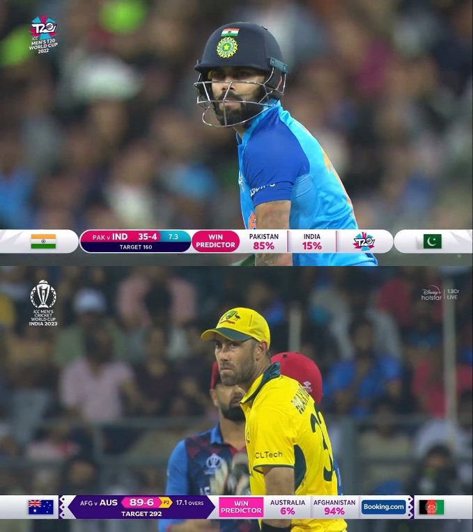 mufaddal_vohra's tweet photo. Virat Kohli and Glenn Maxwell - two men who proved the 'win predictor' wrong. https://t.co/J19tagrMDi