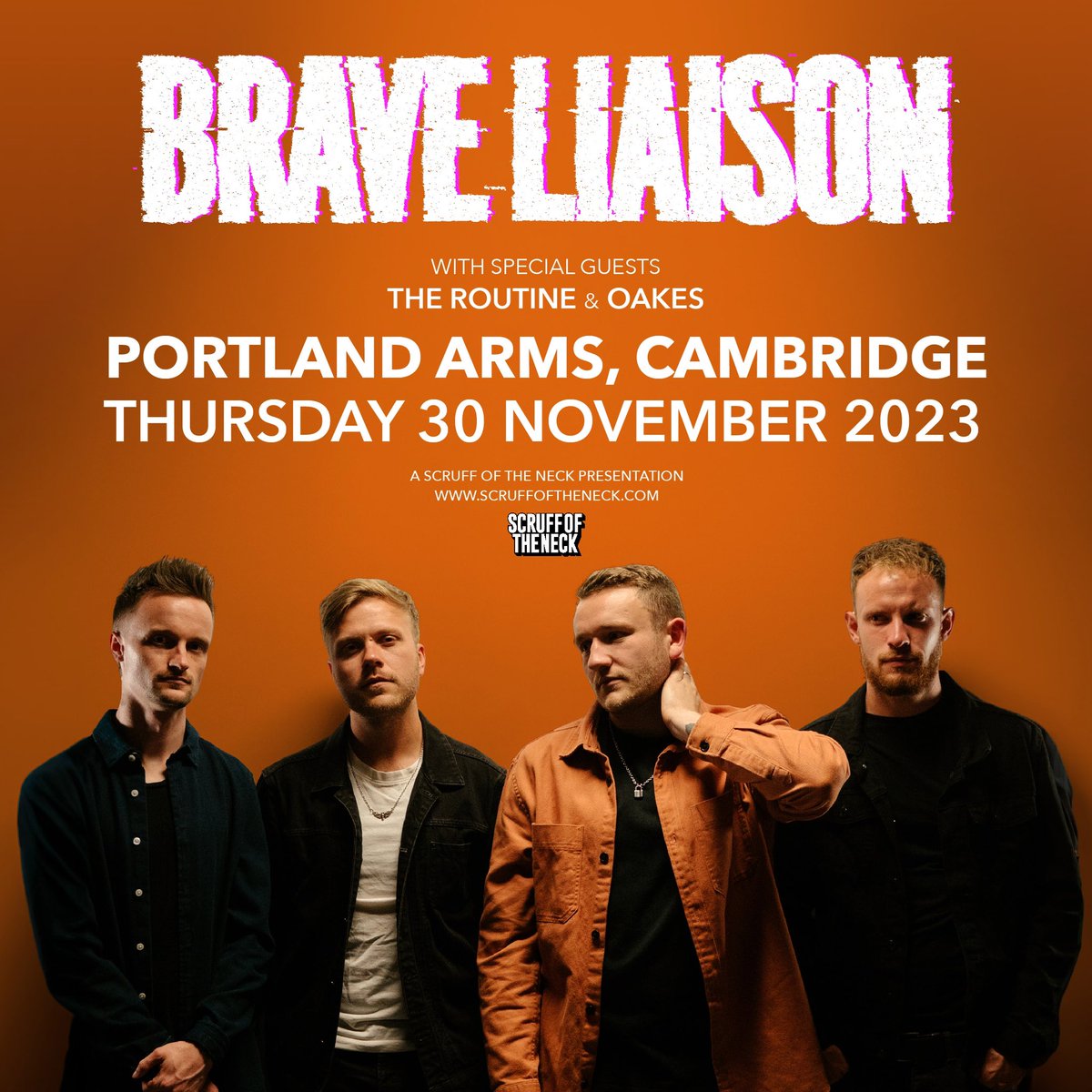 BRAVELIAISON's tweet photo. It gives us great pleasure to announce the two support acts for our huge hometown show! Welcome @wearetheroutine and @OAKES_BAND to the line up. We love what both these bands are doing and can’t wait to share the stage with them. 🔥

Tickets 👉🏼 https://t.co/4MiWFYfOJn https://t.co/5a3pBndDpZ