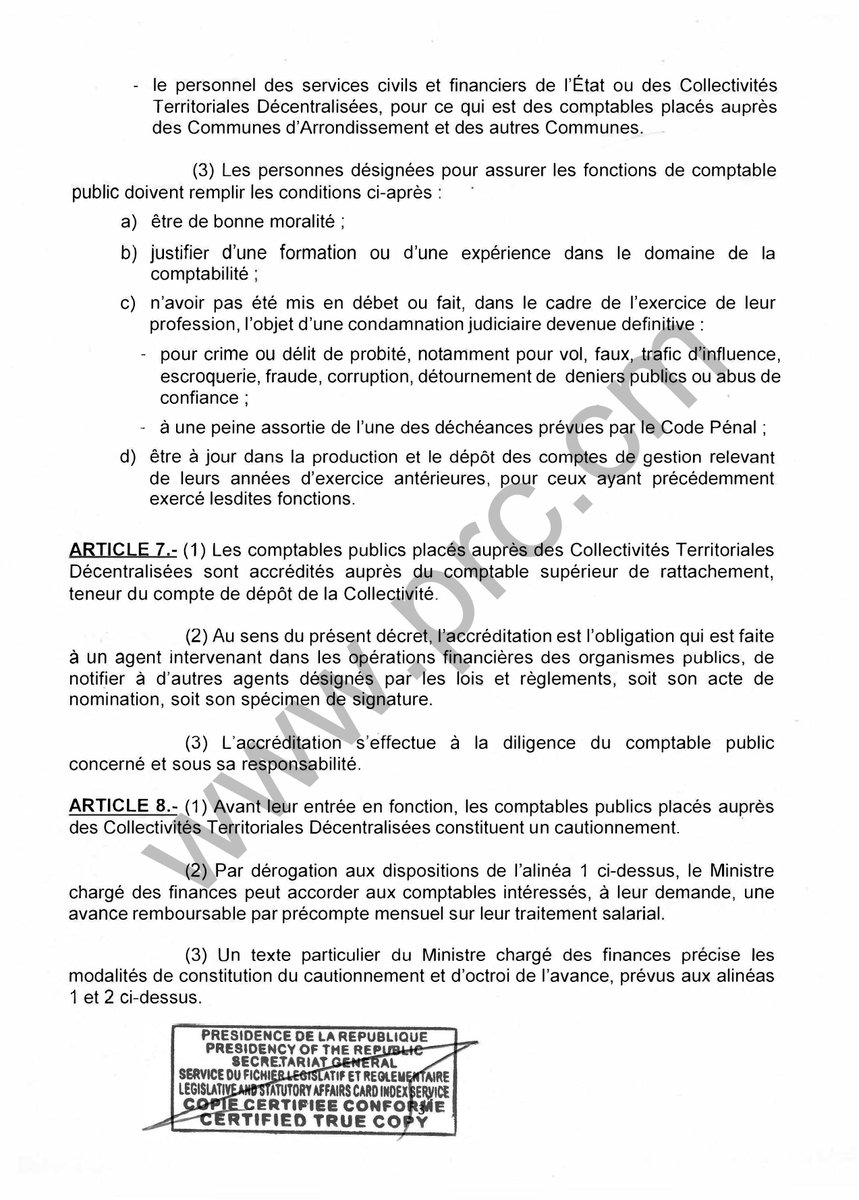 PR_Paul_BIYA's tweet photo. Décret précisant certaines attributions et fixant les avantages des comptables publics placés auprès des Collectivités Territoriales Décentralisées.
#PaulBiya
#Cameroun
1/4 https://t.co/BdwaQGTIfC