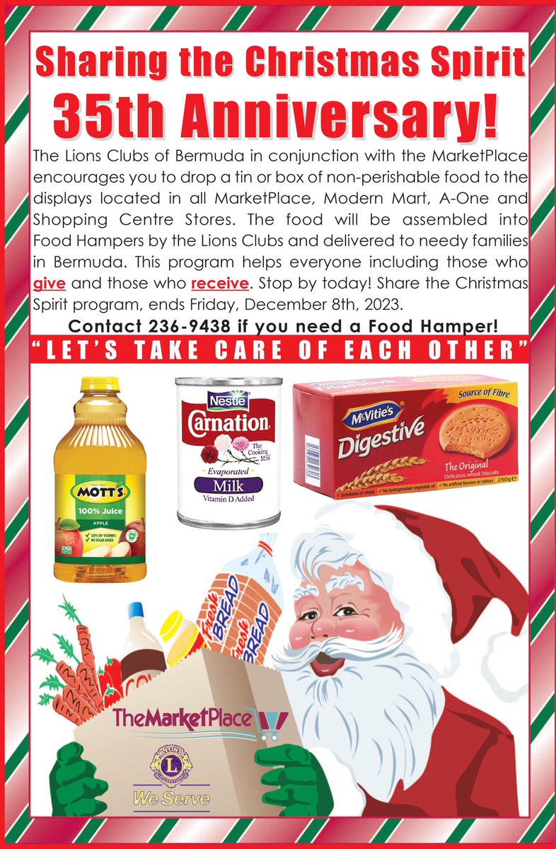 MarketPlaceLtd's tweet photo. Share The Christmas Spirit 35th Anniversary! 

Stop by and donate a tin or box of non perishable food item! 

Let's take care of each other! https://t.co/17gwrNEUsH