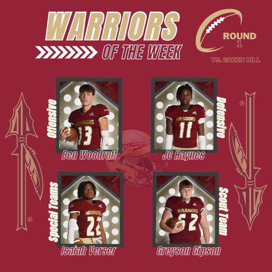 Round 1 vs. Green Hill
<a href="/RHS_WarriorsFB/">Riverdale Football</a>