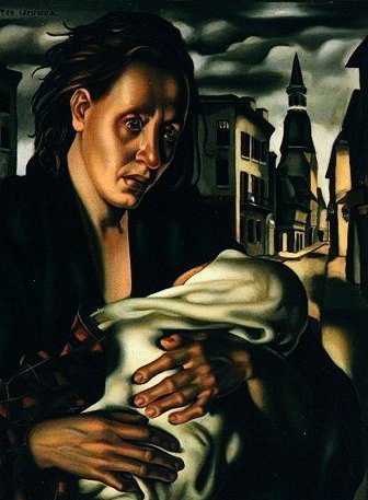 The Escape,1940 by Polish painter Tamara de Lempicka. Painted just after the artist fled to the US, it evokes the hardships of war on the civilians of Europe #womensart